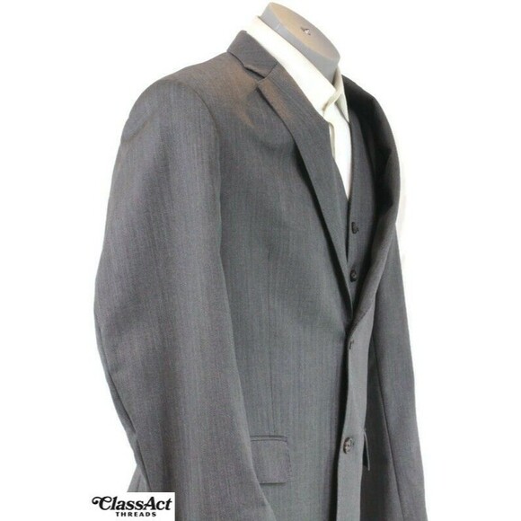 American Living 3 Piece Suit Mens Gray 2 Button Wool 40R Pleated Fronts 32" W - Picture 5 of 10